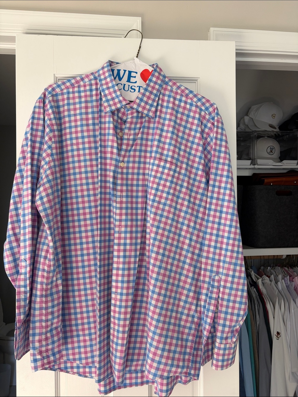 Peter Millar Men's Pink and Blue Gingham Dress Shirt